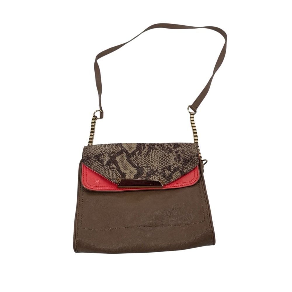 Gianni Bini Brown Pink Faux Snake Print Crossbody Shoulder Bag Purse